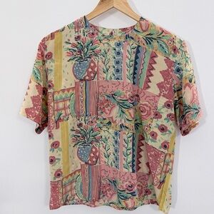 SLB by Sunny Leigh Silk Blouse Abstract Floral